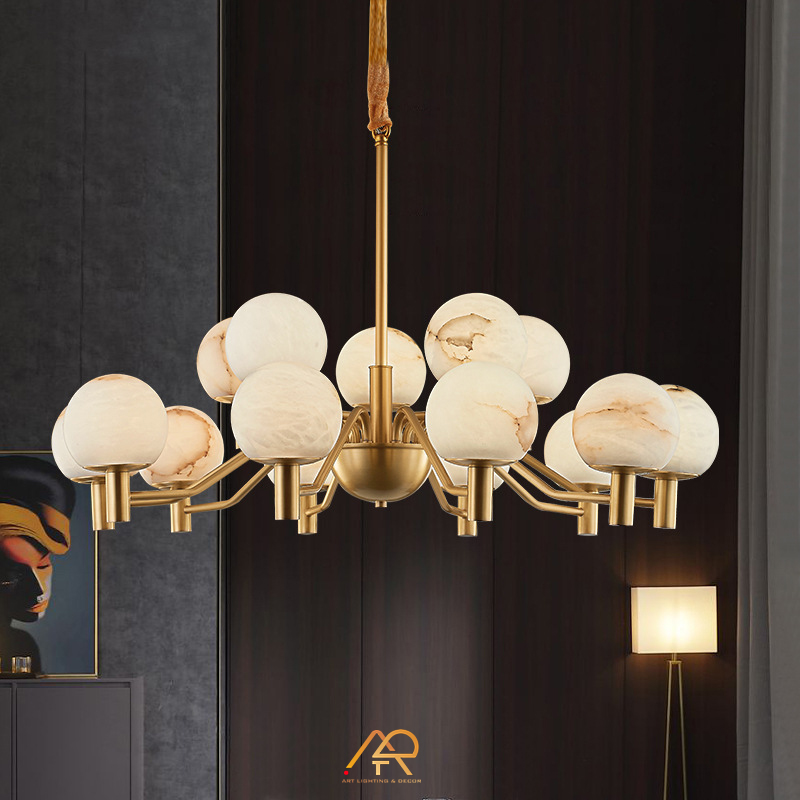 Đèn chùm đồng chao đá cẩm thạch tây ban nha cao cấp ART-7020