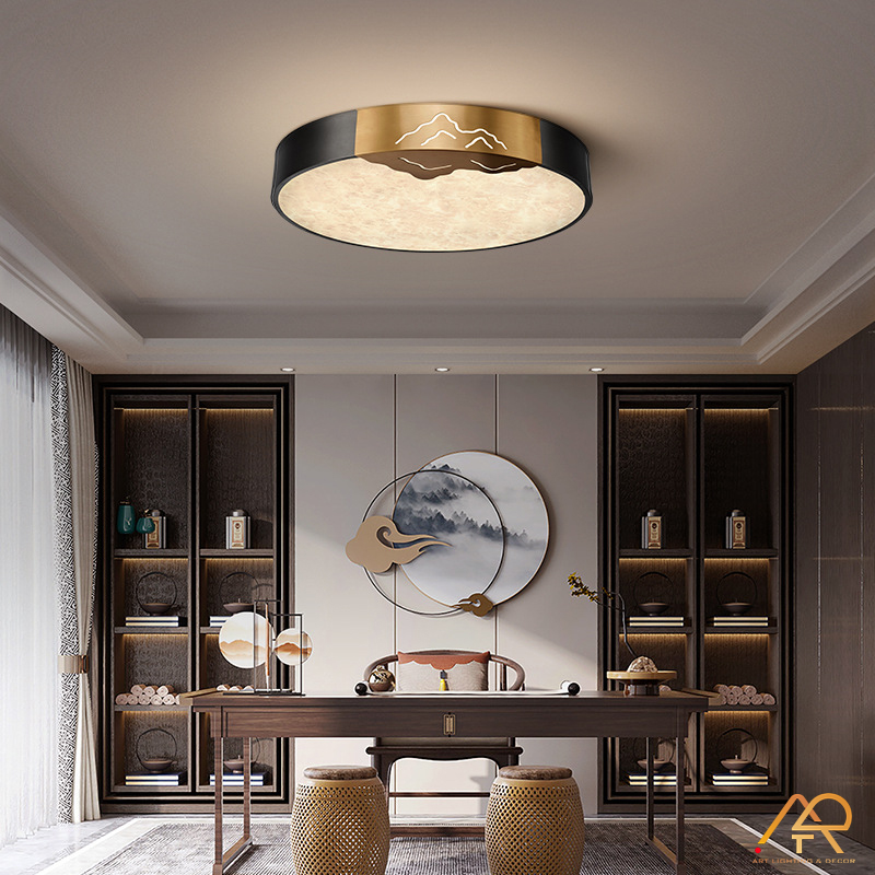 Đèn ốp trần đồng chao đá cẩm thạch cao cấp ART-9006