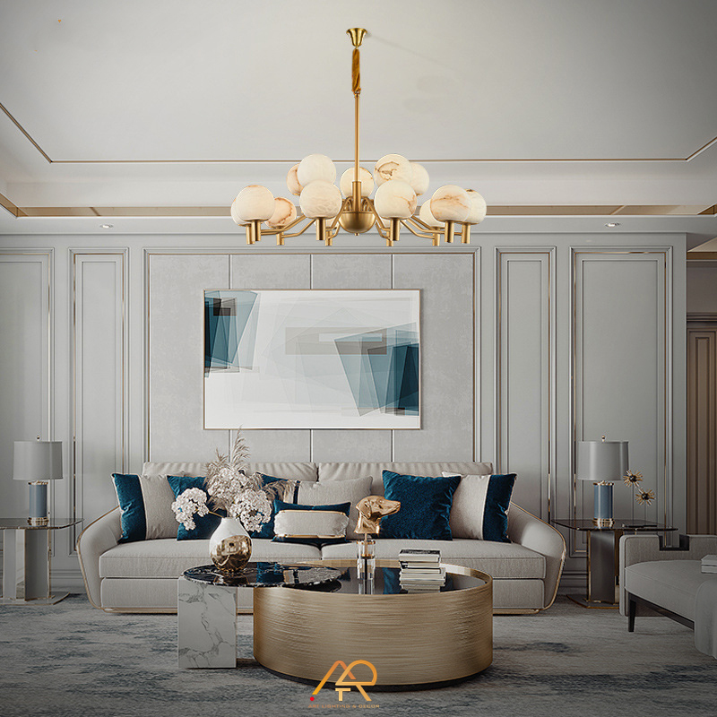 Đèn chùm đồng chao đá cẩm thạch tây ban nha cao cấp ART-7020