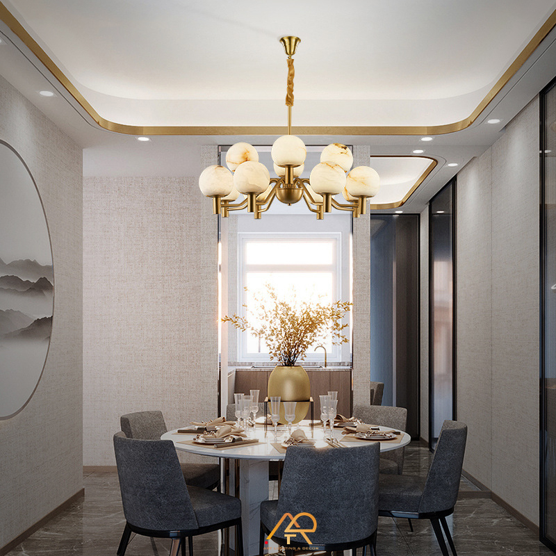 Đèn chùm đồng chao đá cẩm thạch tây ban nha cao cấp ART-7020