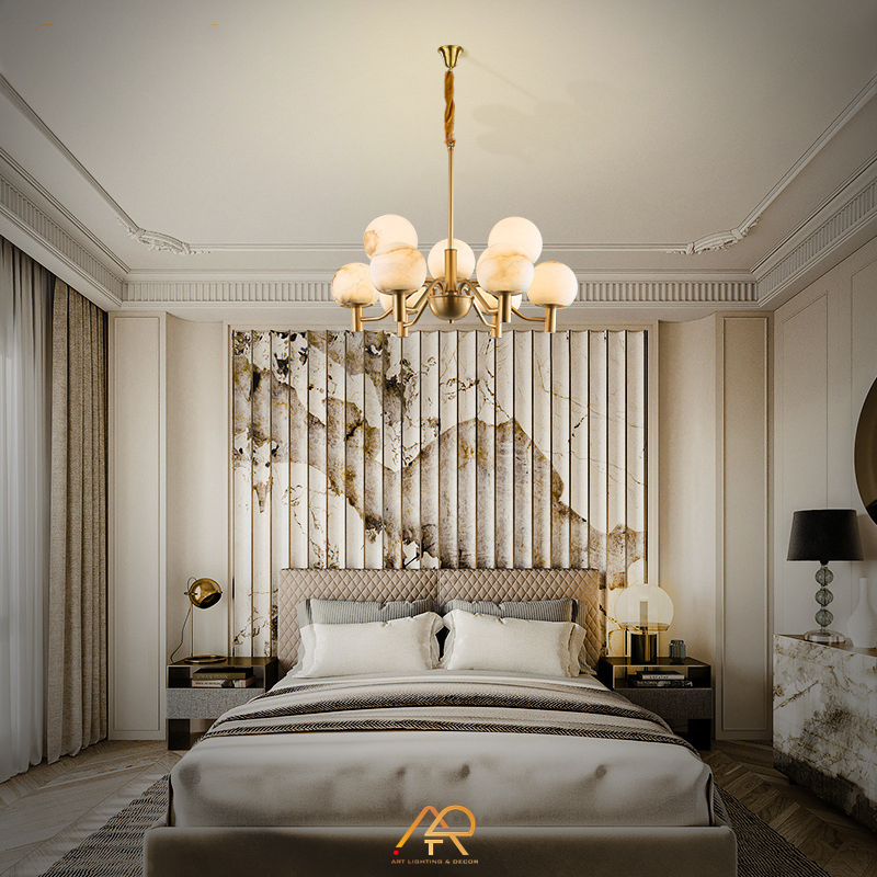 Đèn chùm đồng chao đá cẩm thạch tây ban nha cao cấp ART-7020